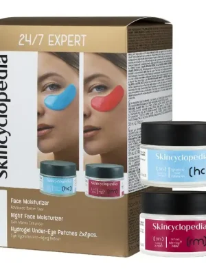 Autentický Skincylopedia 24/7 EXPERT Hydratační denní krém s kyselinou hyaluronovou 50 ml, noční krém s retinolem 50 ml, 2x pár hydrogelových očních masek 6 ks