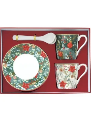 Easy Life Christmas joy Dárková sada porcelánových hrnků s podšálkem a lžičkou 2x100 ml 6 ks Novinka