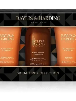 Nejprodávanější Baylis & Harding Black Pepper & Ginseng Dárková sada (na tělo a vlasy) pro muže mini 150 ml 3 ks
