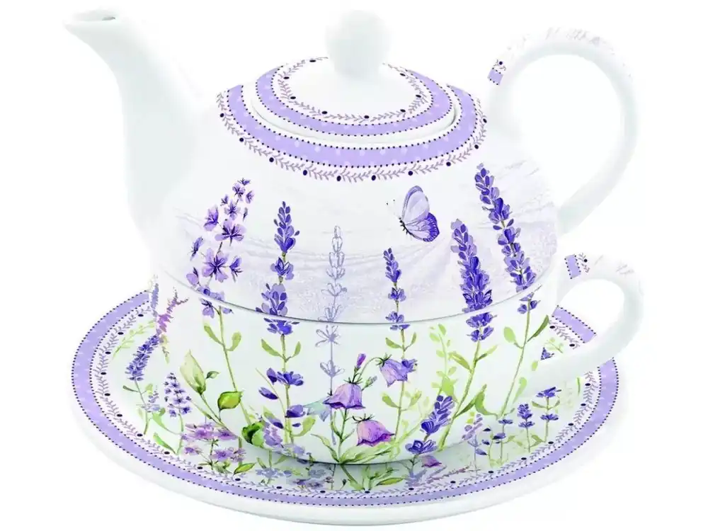 Easy Life Porcelánová konvička s šálkem Lavender Field 350 ml Hit Sezóny