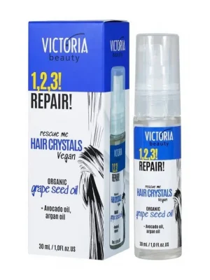 Novinka Victoria beauty 1,2,3 REPAIR Veganské krystaly pro poškozené vlasy s avokádovým a arganovým olejem 30 mL