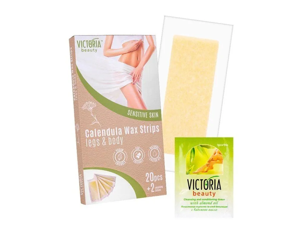 Nová Kolekce Victoria Beauty Depilační pásky na nohy a tělo s měsíčkem 20 pásků+2 olejové ubrousky