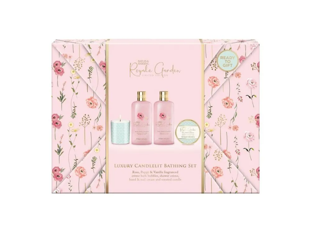 Sleva Baylis & Harding Royale Garden Dárková sada s péčí o tělo a svíčkou, 4 ks