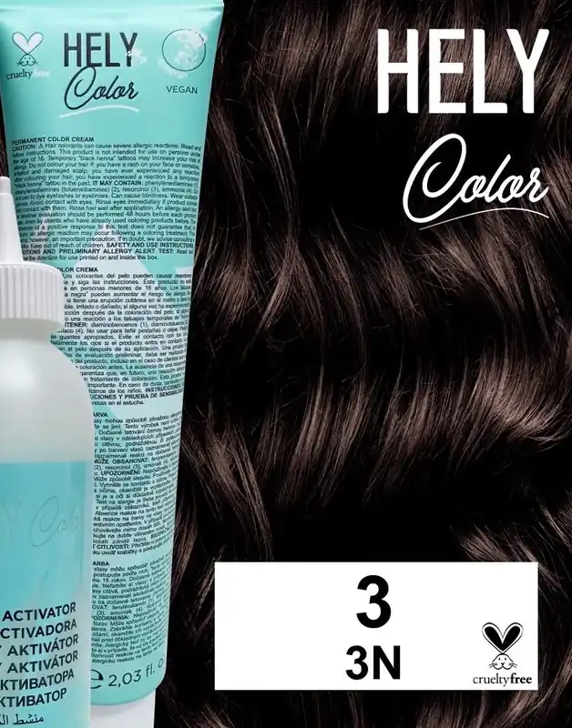 Hely Color permanentní barva na vlasy - tmavě hnědá (3/3N) 60 ml Sleva