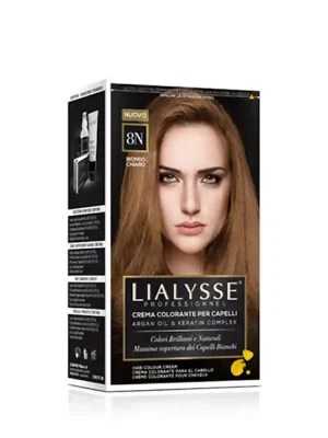 Novinka Lialysse barva na vlasy s keratinem a arganovým olejem 8N světlá blond