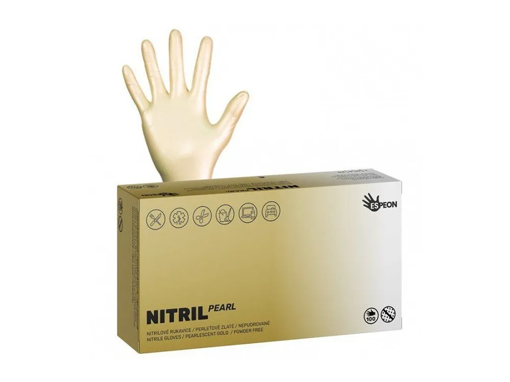 Doprava Zdarma ESPEON Nitril Sparkle GOLD 100ks S - nitrilové rukavice pro vícenásobné použití - zlaté
