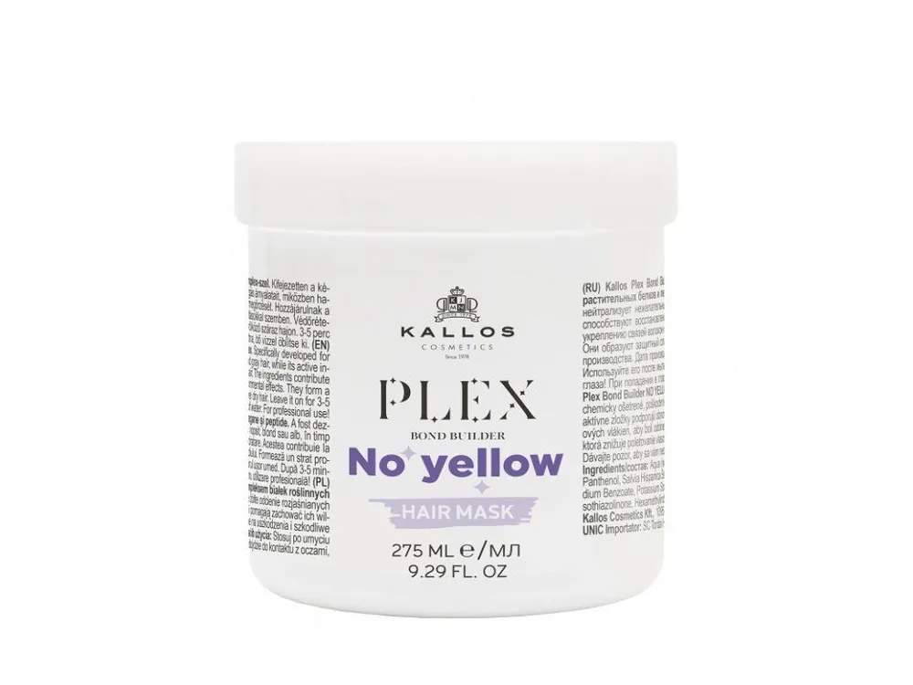 Nakupujte Hned KALLOS Plex Bond No Yellow Hair Mask 275ml - neutralizační maska proti žlutým tónům blond vlasů