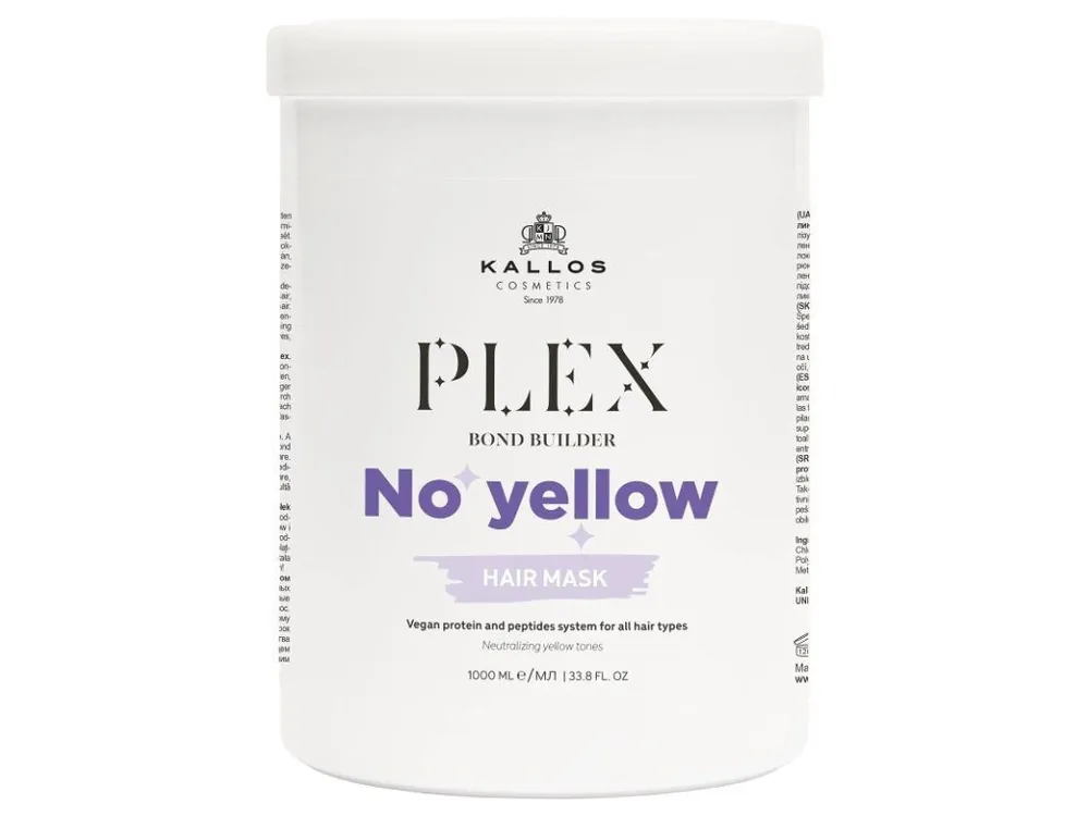Horká Nabídka KALLOS Plex Bond No Yellow Hair Mask 1000ml - neutralizační maska proti žlutým tónům blond vlasů