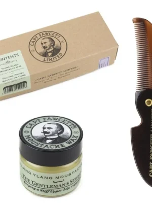 Aktuální Dárková sada CAPTAIN FAWCETT vosku a skládacího hřebínku na knír Ylang Ylang