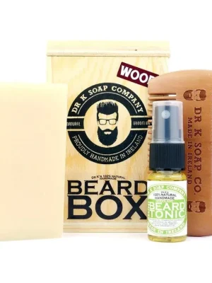 Sada mýdla, hřebenu a tonika na vousy v dřevěném boxu DR K SOAP COMPANY Beard box Wood Bezpečná Platba