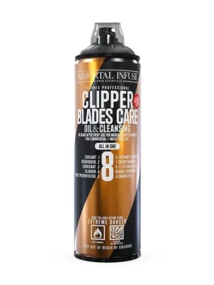 Novinka Ochranný a dezinfekční sprej na hlavice strojků a nástroje IMMORTAL Infuse 8in1 Clipper blades care 500 ml