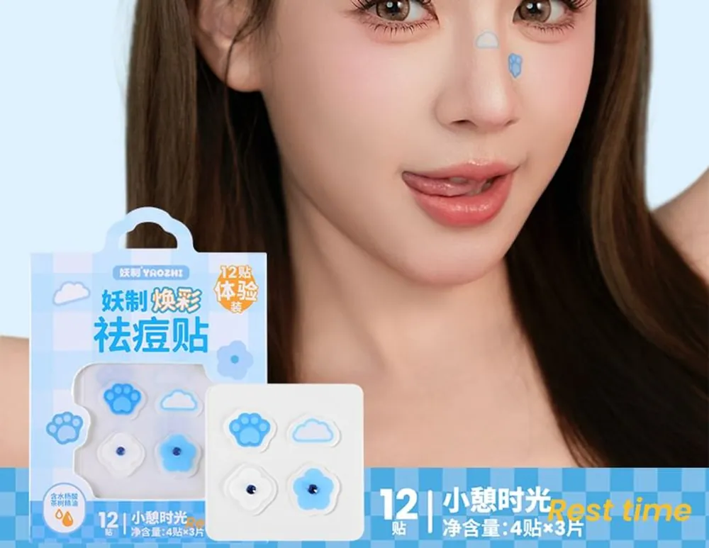 Novinka YAOZHI Náplasti na akné Cute Radiance Acne Pimple Patch - Rest Time (12 nálepek)