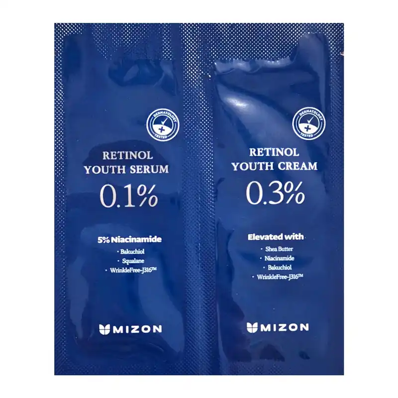Výhodná Nabídka MIZON Retinol Youth Serum 0.1% Face Serum + MIZON Retinol Youth Cream 0.3% Cream VZORKY