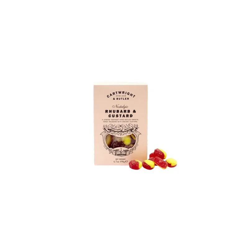 Rhubarb & CustardBonbony s příchutí rebarbory a pudinku, 190 g Horká Nabídka