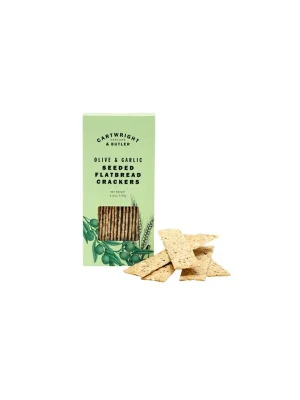 Seeded Flatbread Crackers - Olive & GarlicSemínkové krekry s česnekem a olivami, 130 g Hit Sezóny