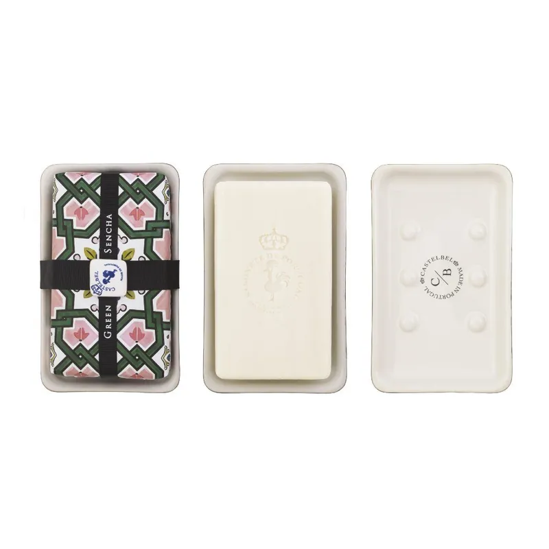 Originální Tiles Green SenchaTuhé mýdlo s mýdlenkou, 200 g