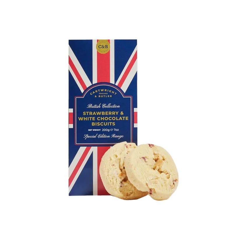 Top Prodej British Collection - Strawberry & White Chcocolate BiscuitsSušenky s kousky jahod a bílé čokolády, 200 g