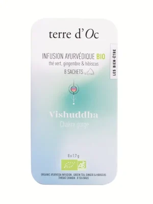 Vishuddha - Thé Vert, Gingembre & HibiscusBIO Ajurvédský bylinný čaj, 8 čajových sáčků Nakupujte Hned