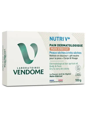 NUTRI V+ Pain Dermatologique Huile d'AbricotDermatologické mýdlo s meruňkovým olejem, 100 g Vysoce Kvalitní