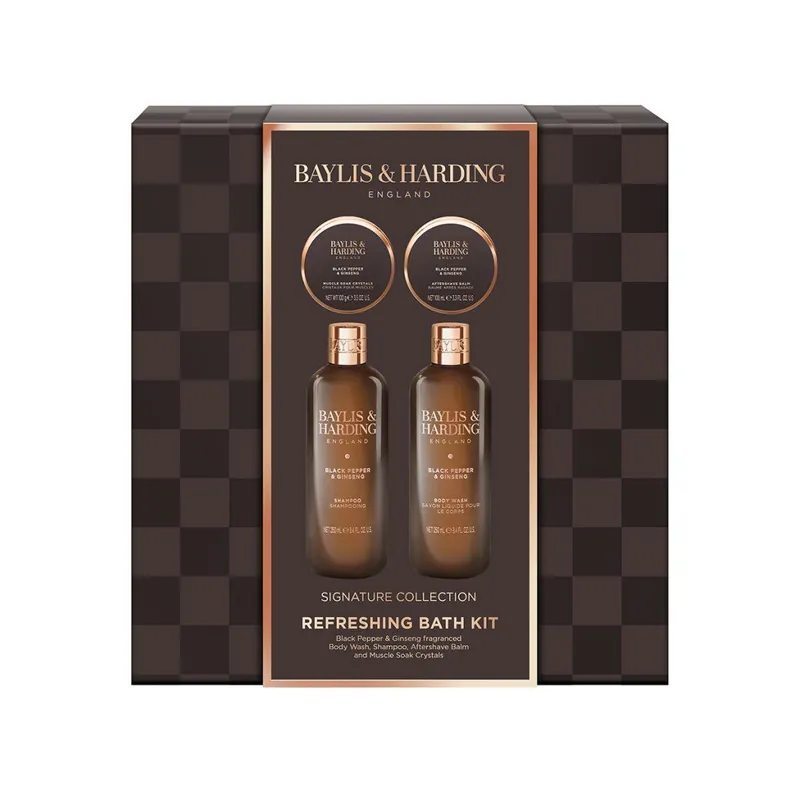 Akční Cena Black Pepper & Ginseng - sada s péčí o tělo, pleť a vlasy, 4 kspánská dárková sada pečujících produktů s ovocno-kořeněnou vůní