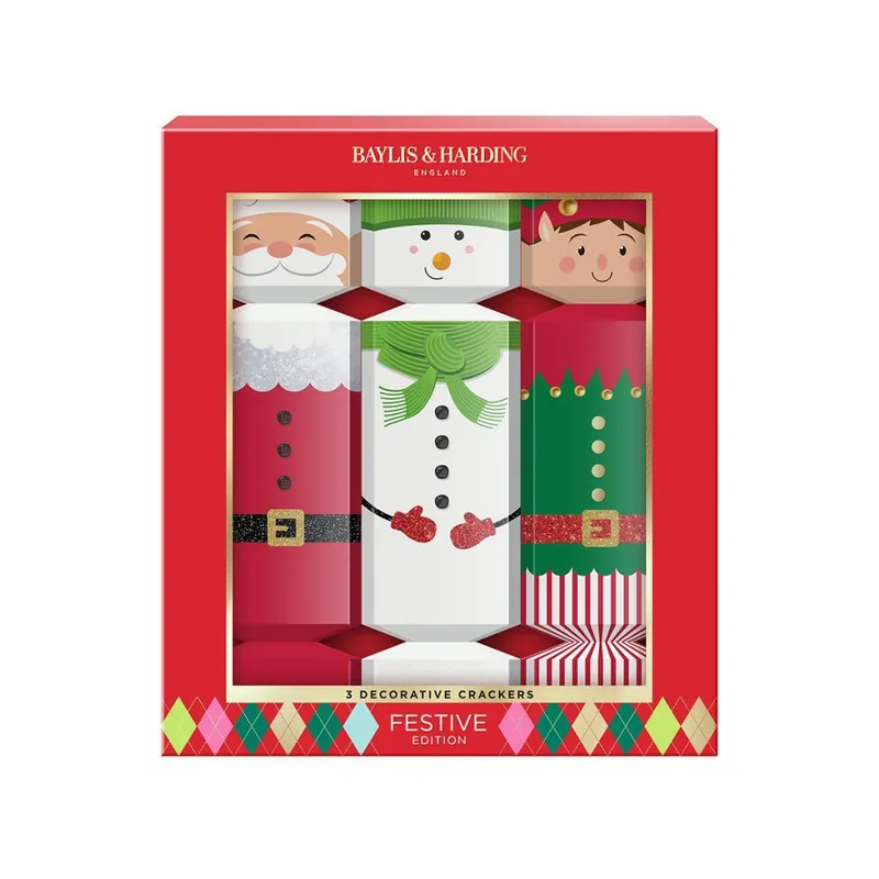 Must-Have Festive - vánoční sada s péčí o tělo, 3 ksvánoční sada crackerů s péčí o tělo, papírovými korunkami a vánočními žertíky