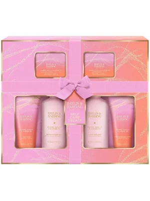 Jojoba, Vanilla & Almond Oil - sada tělové péče, 6 ksvelká dárková sada s mašlí pro péči o tělo během sprchy, koupele i následné hydratace Vysoce Kvalitní