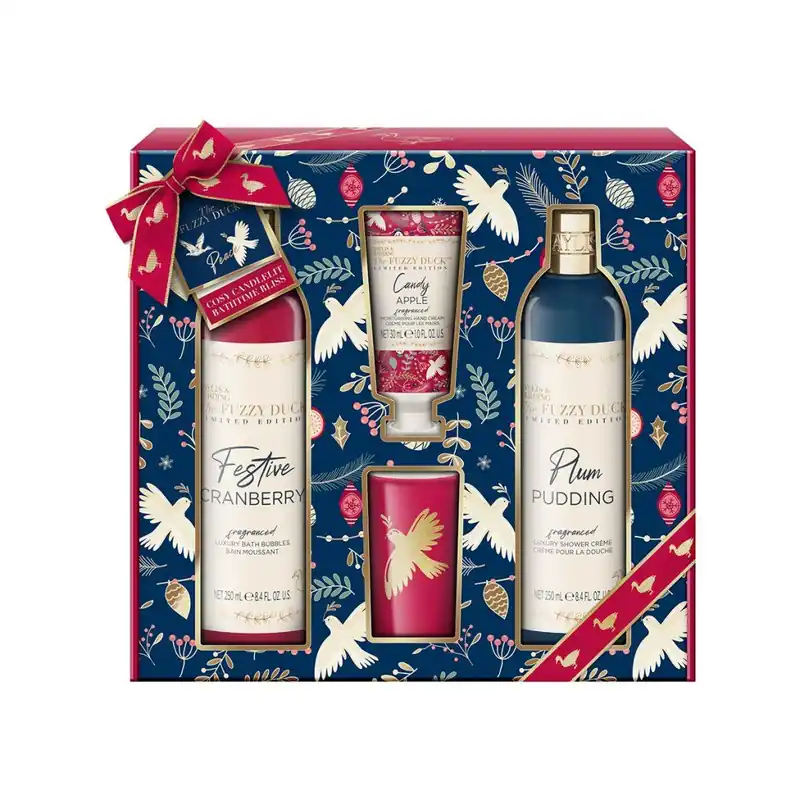 Winter Wonderland - sada tělové péče a svíčky, 4 ksvánoční dárková sada s vonnou svíčkou a pečujícími produkty pro tělo i ruce Odeslání Ihned