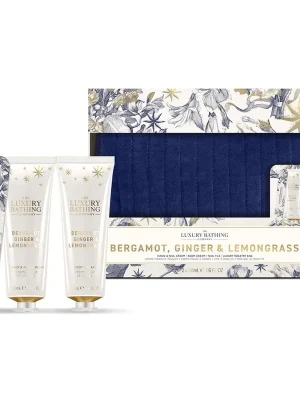 Expresní Doručení Bergamot, Ginger & Lemongrass - sada s péčí o tělo a ruce, 4 ksmini sada tělového krému a krému na ruce, pilníku na nehty a kosmetické taštičky