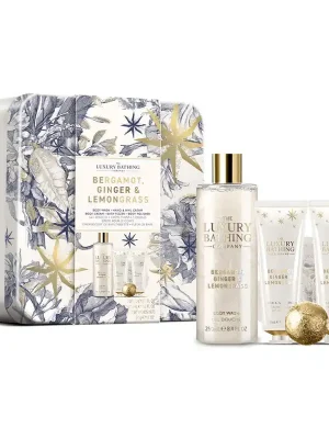 Bergamot, Ginger & Lemongrass - sada s péčí o tělo, 5 ksdárková sada pečujících tělových produktů v luxusní plechové dóze Sezónní Sleva
