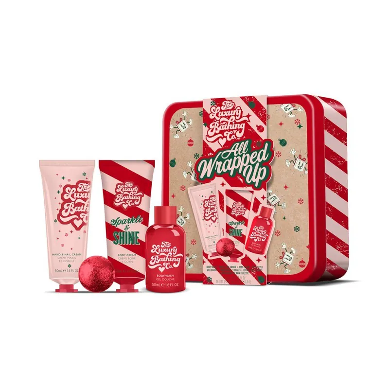 Horká Nabídka Candy Canes, Cocoa & Vanilla Swirl - sada s péčí o tělo, 4 ksdárková sada produktů s vůní kakaa a vanilky pro tělo i ruce, v plechové dóze