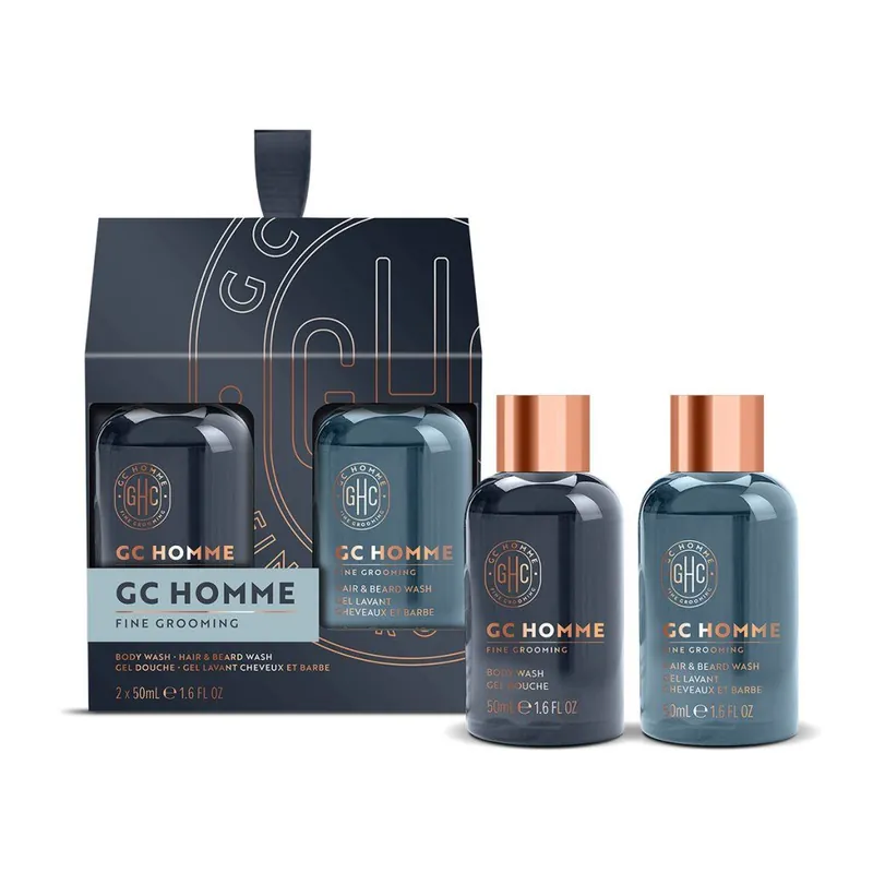 GC Homme - mini sada s péčí o tělo, 2 kssada mini produktů pro péči o tělo, vlasy i vousy, v dárkové krabičce na zavěšení Výprodej