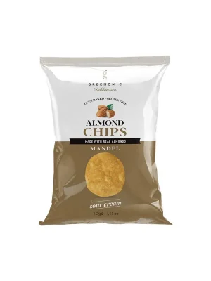Chipsy Almond - Sour CreamPečené chipsy z mandlí a fazolí, s příchutí zakysané smetany, 40 g Vysoce Kvalitní