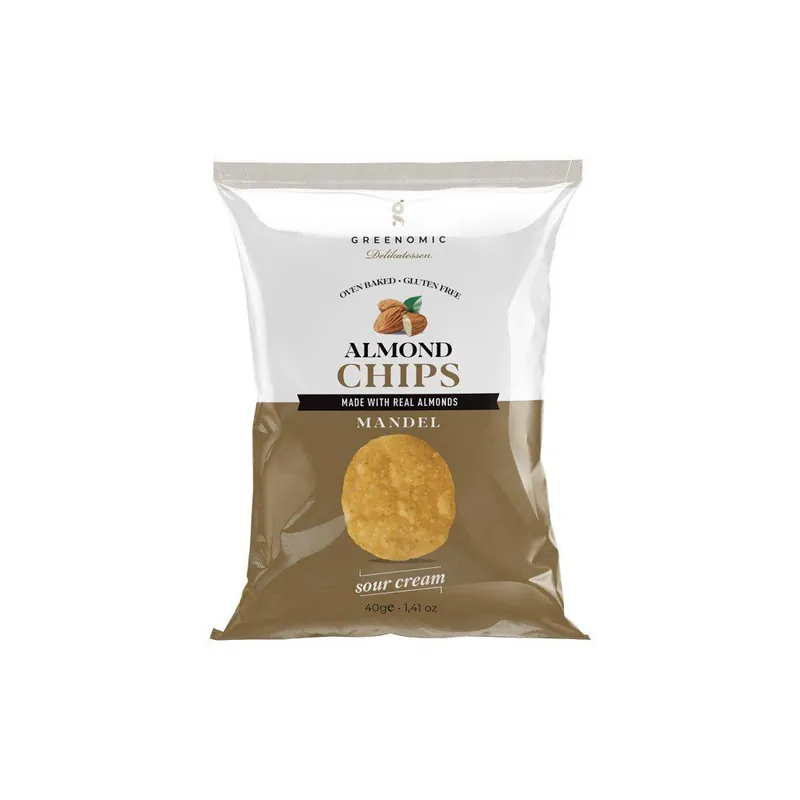 Chipsy Almond - Sour CreamPečené chipsy z mandlí a fazolí, s příchutí zakysané smetany, 40 g Vysoce Kvalitní