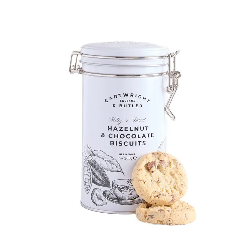 Hazelnut & Chocolate BiscuitsSušenky s čokoládou a lískovými ořechy, v plechové dóze, 200 g Originální