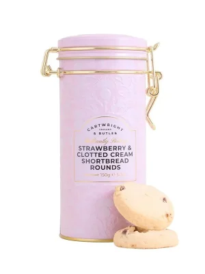 Novinka Strawberry & Clotted Cream Shortbread RoundsSušenky s kousky jahod, v plechové dóze, 150 g