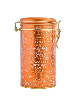 Novinka Chocolate Birthday BiscuitsČokoládové brownie sušenky v plechové dóze, 200 g