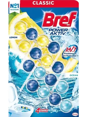 Časově Omezené Bref WC blok Power Aktiv 4 ks (4x50g) Lemon & Ocean