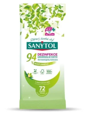 Sanytol dezinfekční čistící utěrky 72 ks Eukalyptus a Máta 94% rostlinného původu Oblíbený