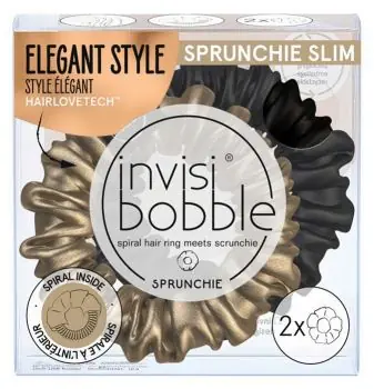 Oblíbený INVISIBOBBLE SPRUNCHIE SLIM True Golden 2ks - Látkové gumičky do vlasů - černá + zlatá