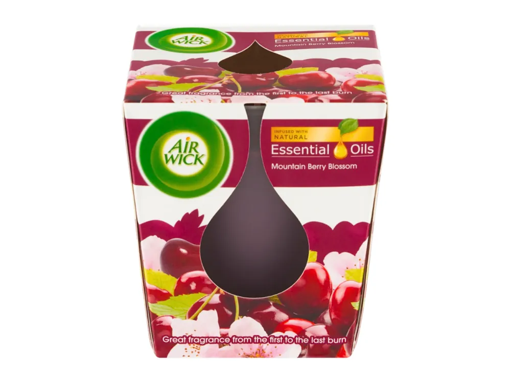Air Wick svíčka 105 g Essential Oils Mountain Berry Blossom Dokud Zásoby Vydrží