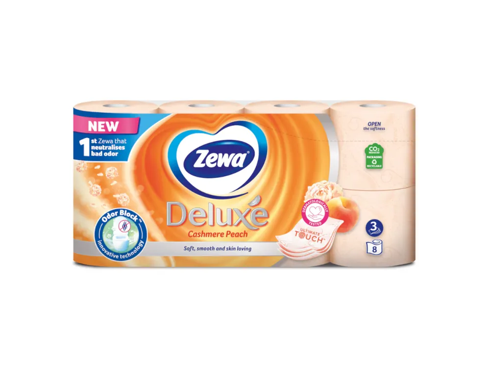 Zewa toaletní papír 8 ks Deluxe Cashmere Peach 3-vrstvý Finální Výprodej