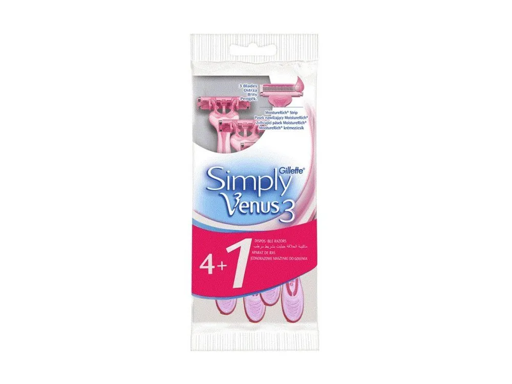 Novinka Gillette jednorázové holicí strojky Venus3 Simply 4+1 ks
