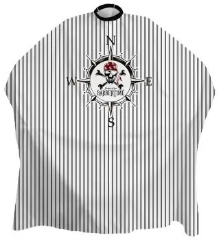 BARBERTIME Compassed Cape - bílý Barber plášť pirátský kompas - černé pruhy Ověřený