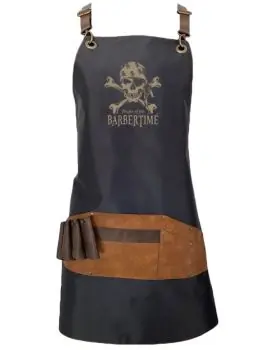 BARBERTIME Black Apron - barber zástěta s kapsami pirátský znak - černohnědá Přímo Od Výrobce