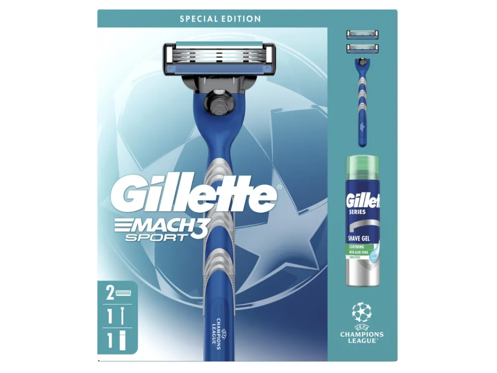 Gillette dárková sada Mach3 Sport (strojek + 2 hlavice + gel na holení 200 ml) Novinka
