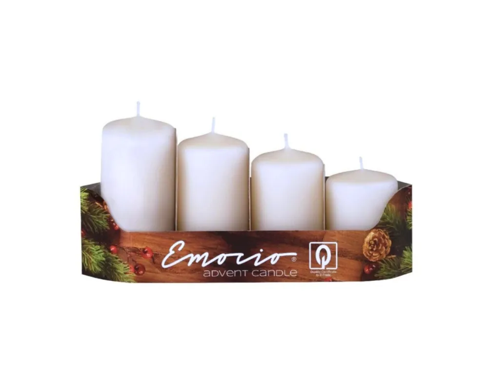 Emocio adventní svíčky bílé perleťové 4 ks40x59/69/78/87 mm Akční Cena