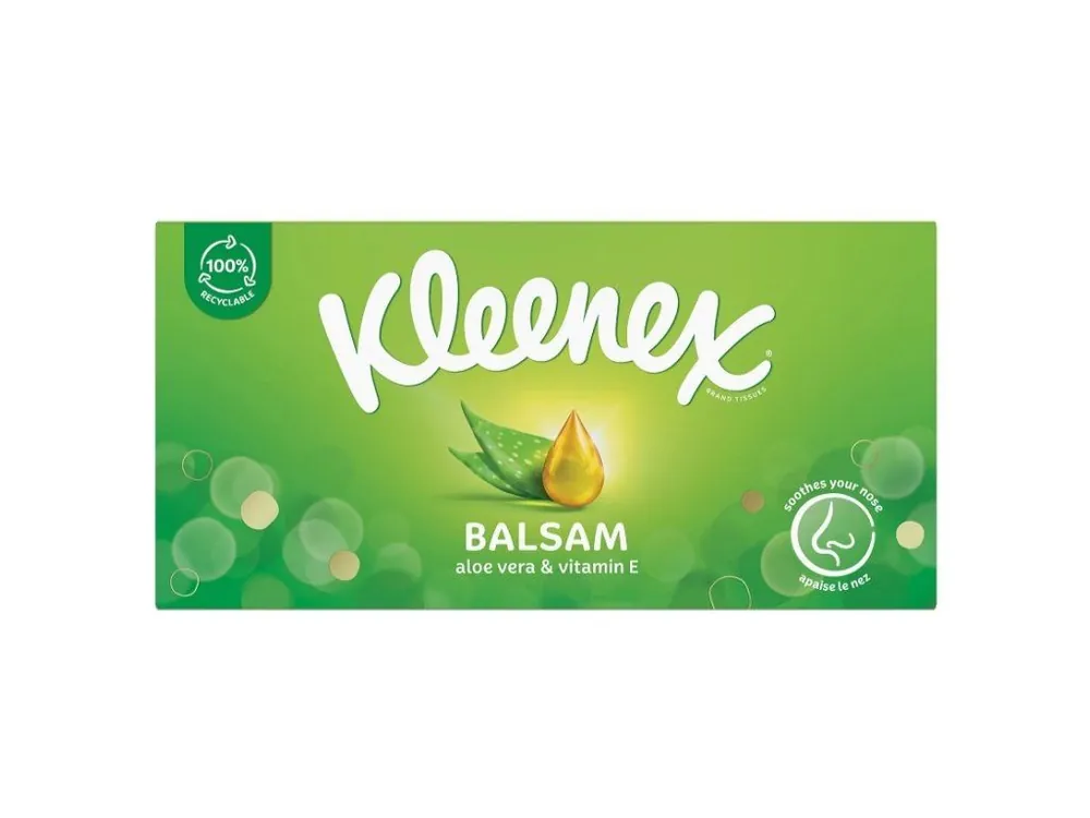 Kleenex papírové kapesníky BOX 64 ks 3-vrstvé Balsam Vysoce Kvalitní