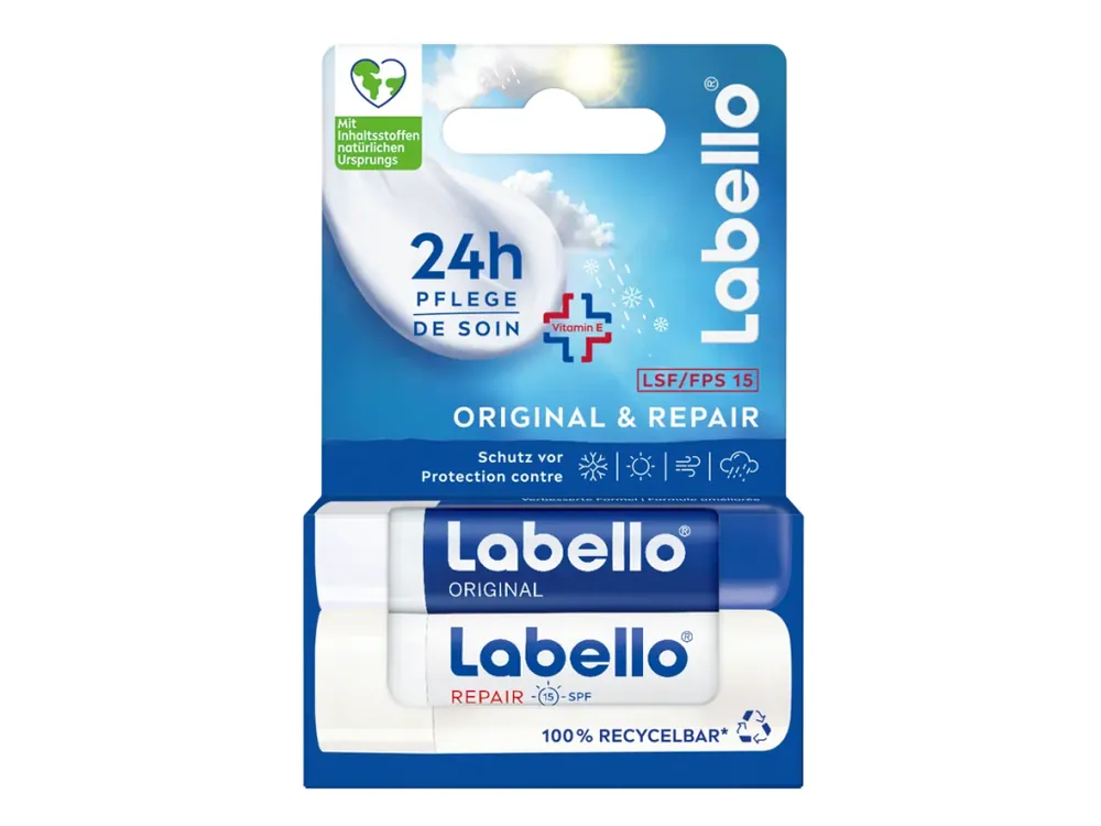 Labello balzám na rty 4,8 g x 2 Original + Repair SPF15 Autentický