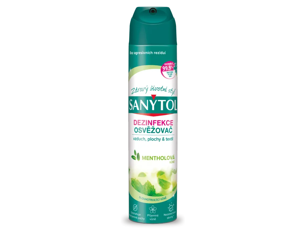 Oblíbený Sanytol dezinfekční osvěžovač vzduchu, povrchů a textilií 300 ml Mentholová vůně