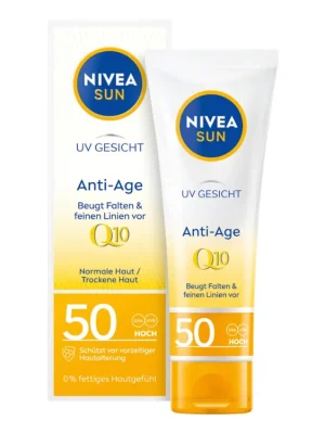Vrácení Zdarma Nivea Sun pleťový krém na opalování SPF 50 Anti-age Q10 proti vráskám 50 ml